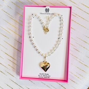 House of Harlow 1960 Pearl Necklace w/ Removable Gold Heart Charm NWT